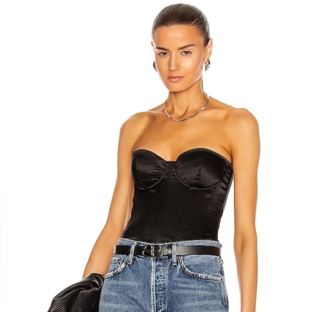 FLEUR DU MAL “HAMPTONS” SILK BUSTIER, SZ L BLACK NWT